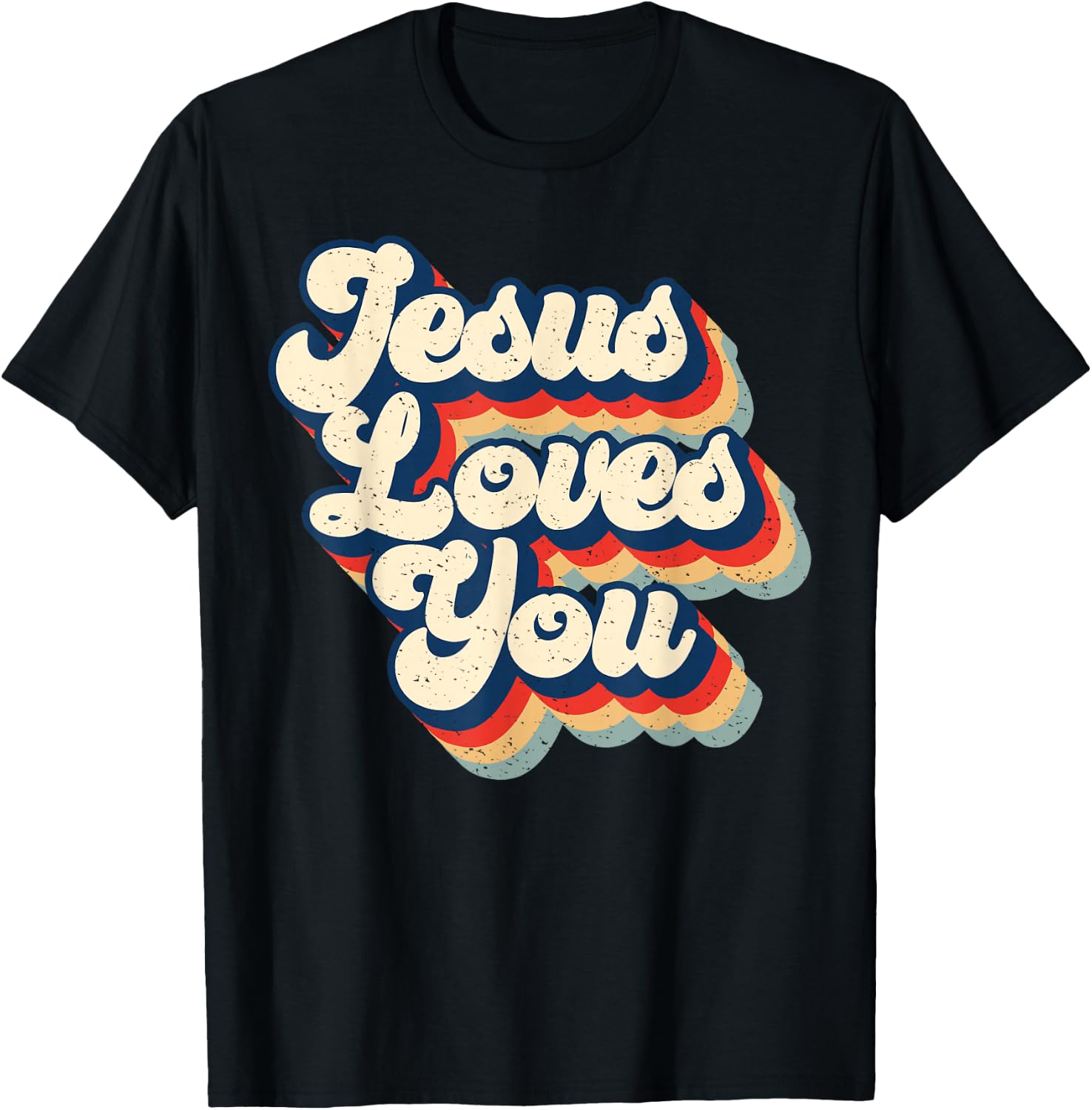 Jesus Loves Retro Vintage Christian Faith Hippie T-Shirt - T-Shirt | Black