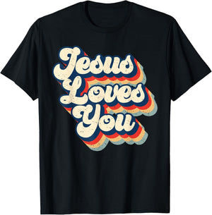 Jesus Loves Retro Vintage Christian Faith Hippie T-Shirt - T-Shirt | Black
