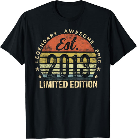 Est 2013 Limited Edition 12th Birthday Gifts 12 Year Old T-Shirt - T-Shirt | Black