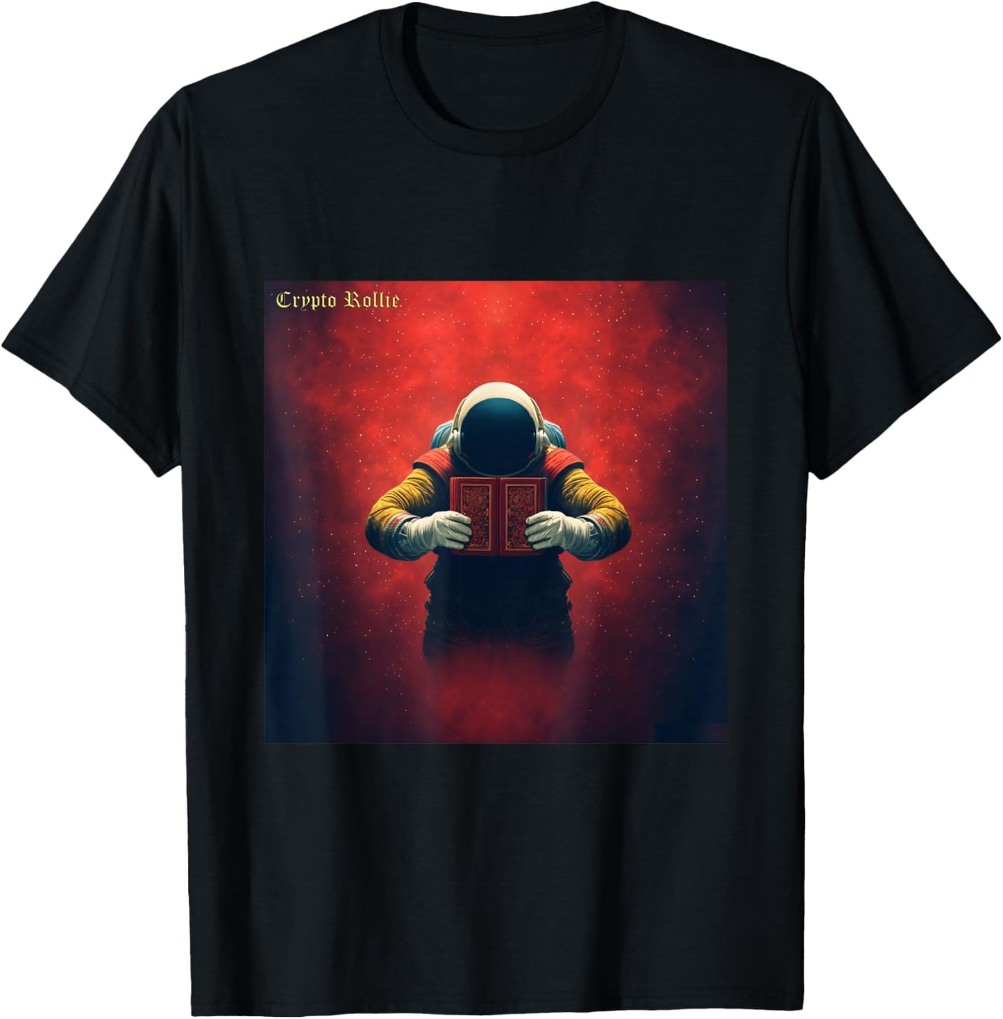 Red Astronaut Reading in Space T-Shirt - T-Shirt | Black