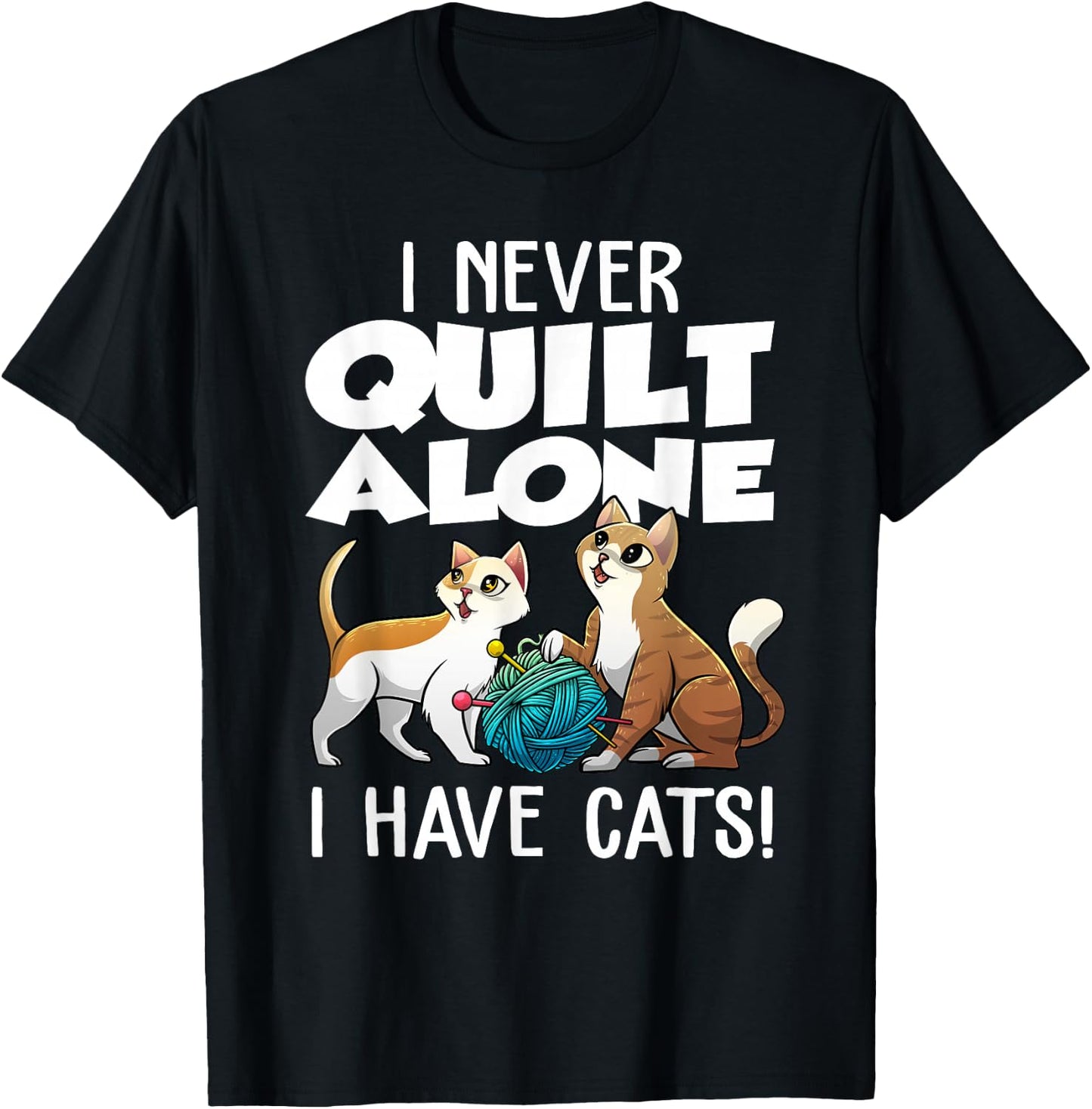 Cute Sewing Needleworking Animal Pun Humor Designs Funny Quilting Gift Cat Quilt Pet Lover Quilter Black T-Shirt - T-Shirt | Black