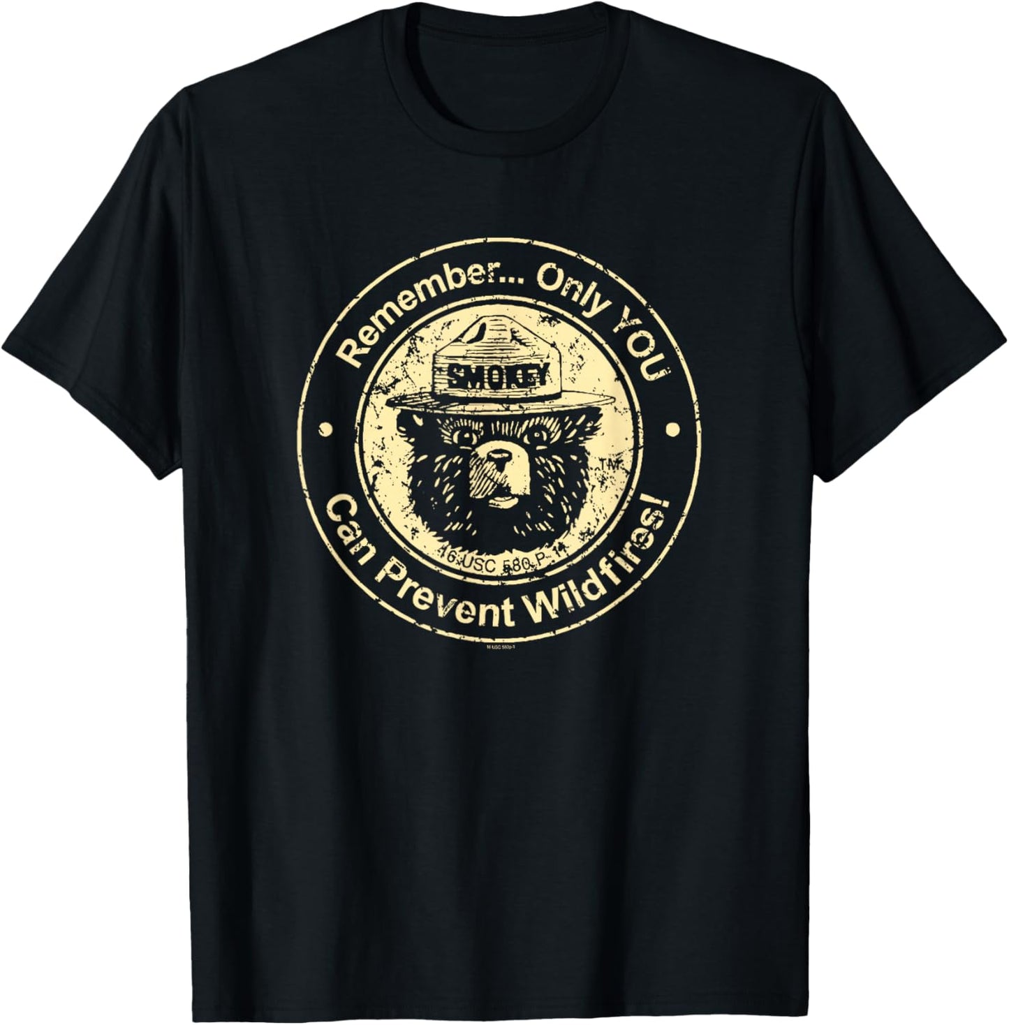 Smokey Bear Only You Can Prevent Wildfires Vintage Seal T-Shirt - T-Shirt | Black