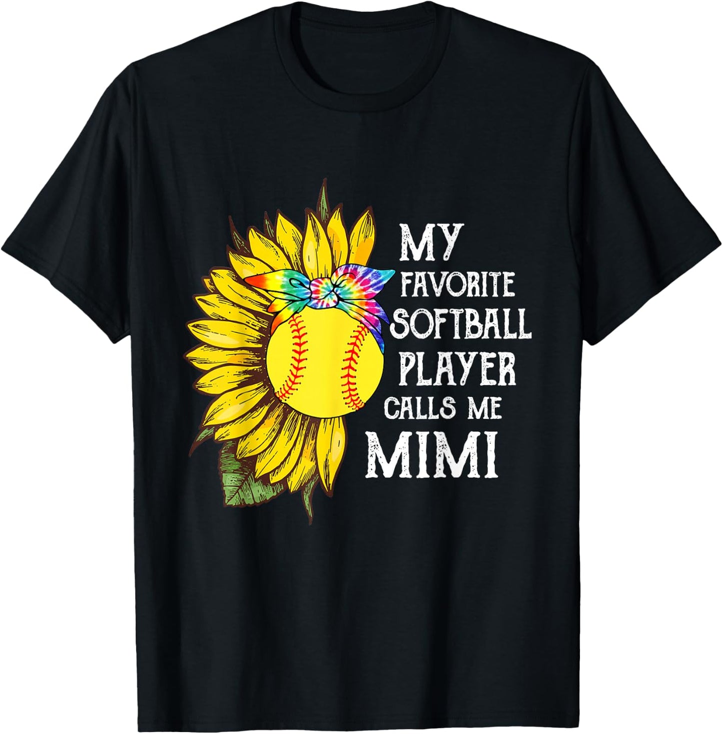 My Favorite Softball Player Calls Me Mimi Mother's Day T-Shirt - T-Shirt | Black