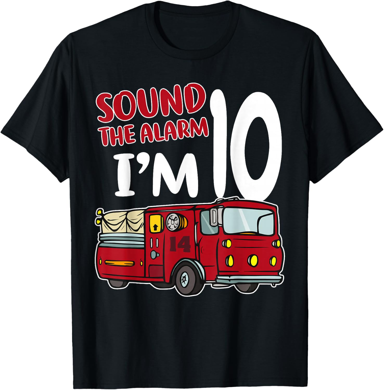Fire Truck 10th Birthday Fireman Firefighter 10 Year Old T-Shirt - T-Shirt | Black