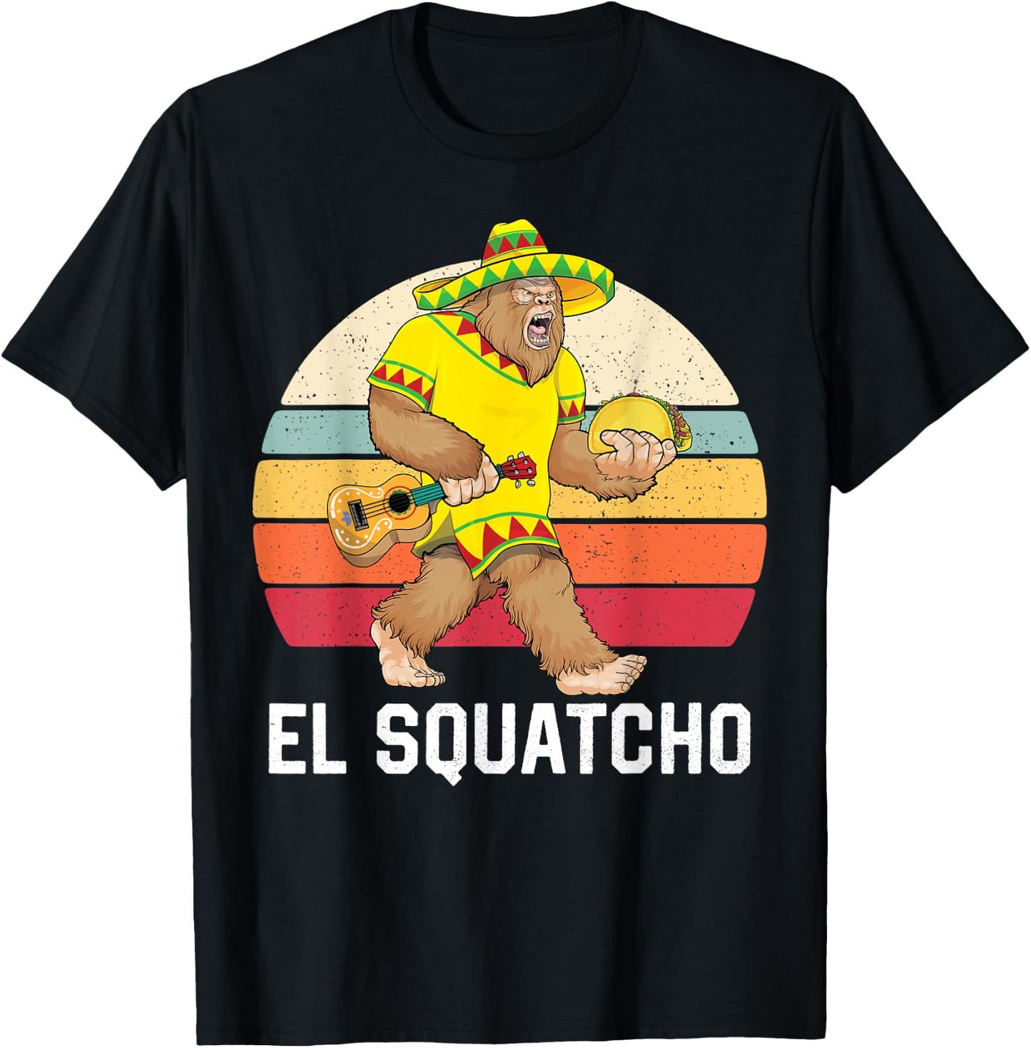 Bigfoot El Squatcho Cinco de Mayo Mexican Poncho Sombrero T-Shirt - T-Shirt | Black