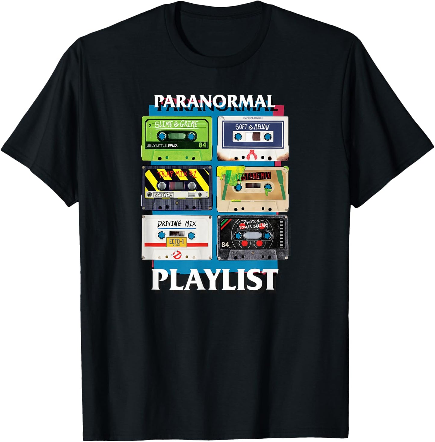 Ghostbusters Paranormal Playlist Cassettes Retro Movie T-Shirt - T-Shirt | Black