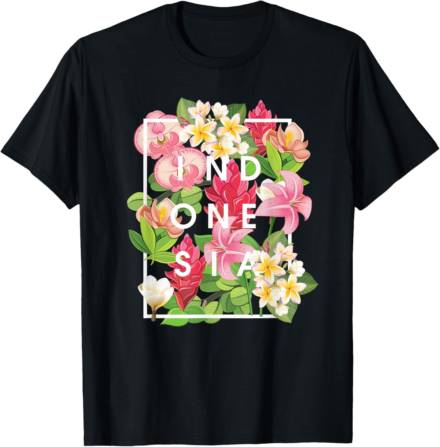 Flowers of Indonesia Word Art - Indonesian Pride T-Shirt - T-Shirt | Black