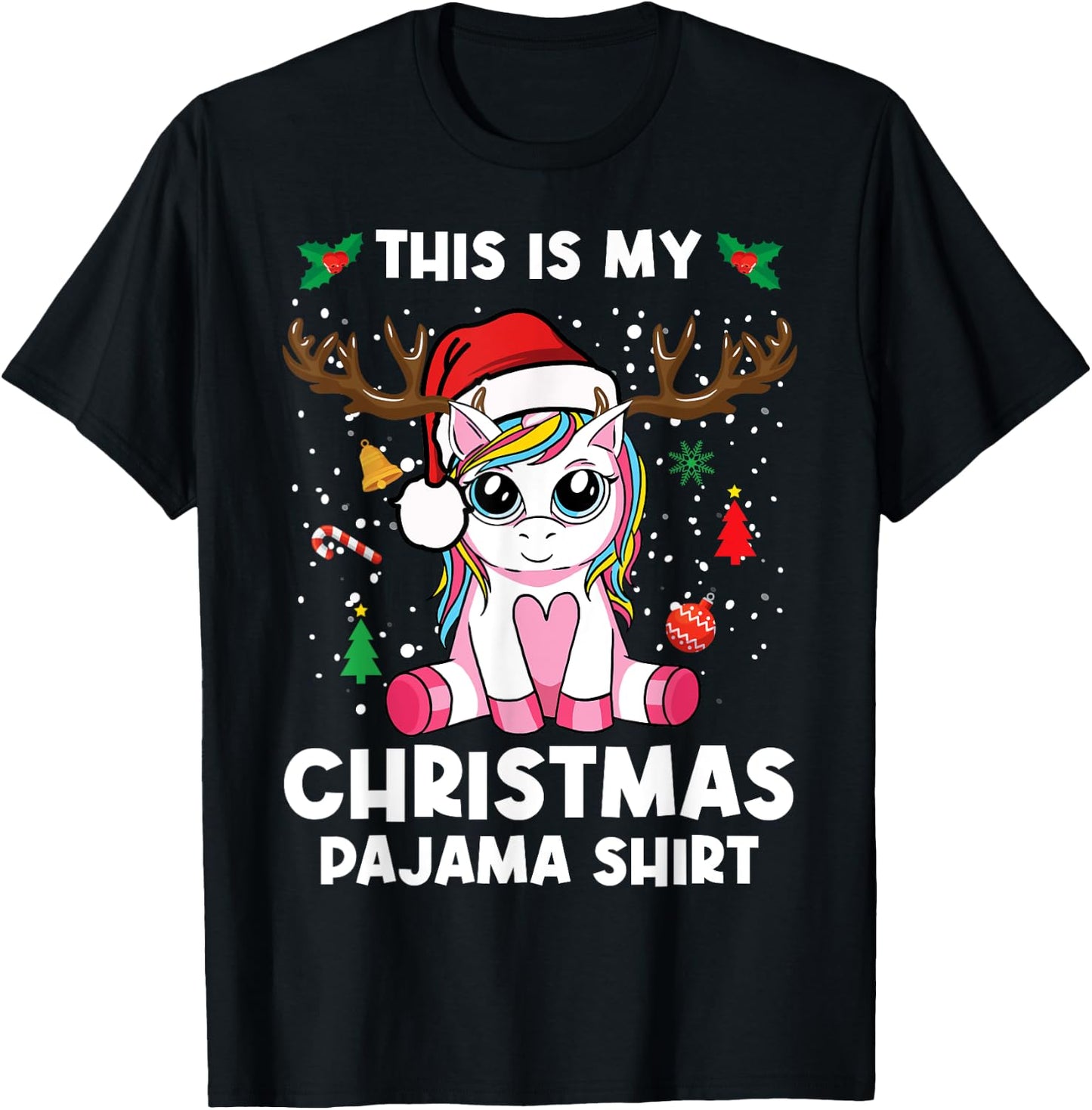 This Is My Christmas Pajama Shirt Girls Unicorn Christmas T-Shirt - T-Shirt | Black
