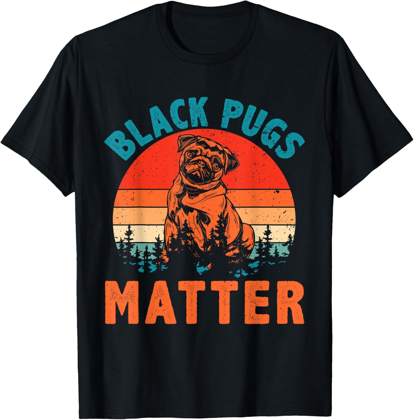 Vintage Retro Black Pugs Matter Funny Pet Dog Lover Women Girls Kids T-Shirt - T-Shirt | Black