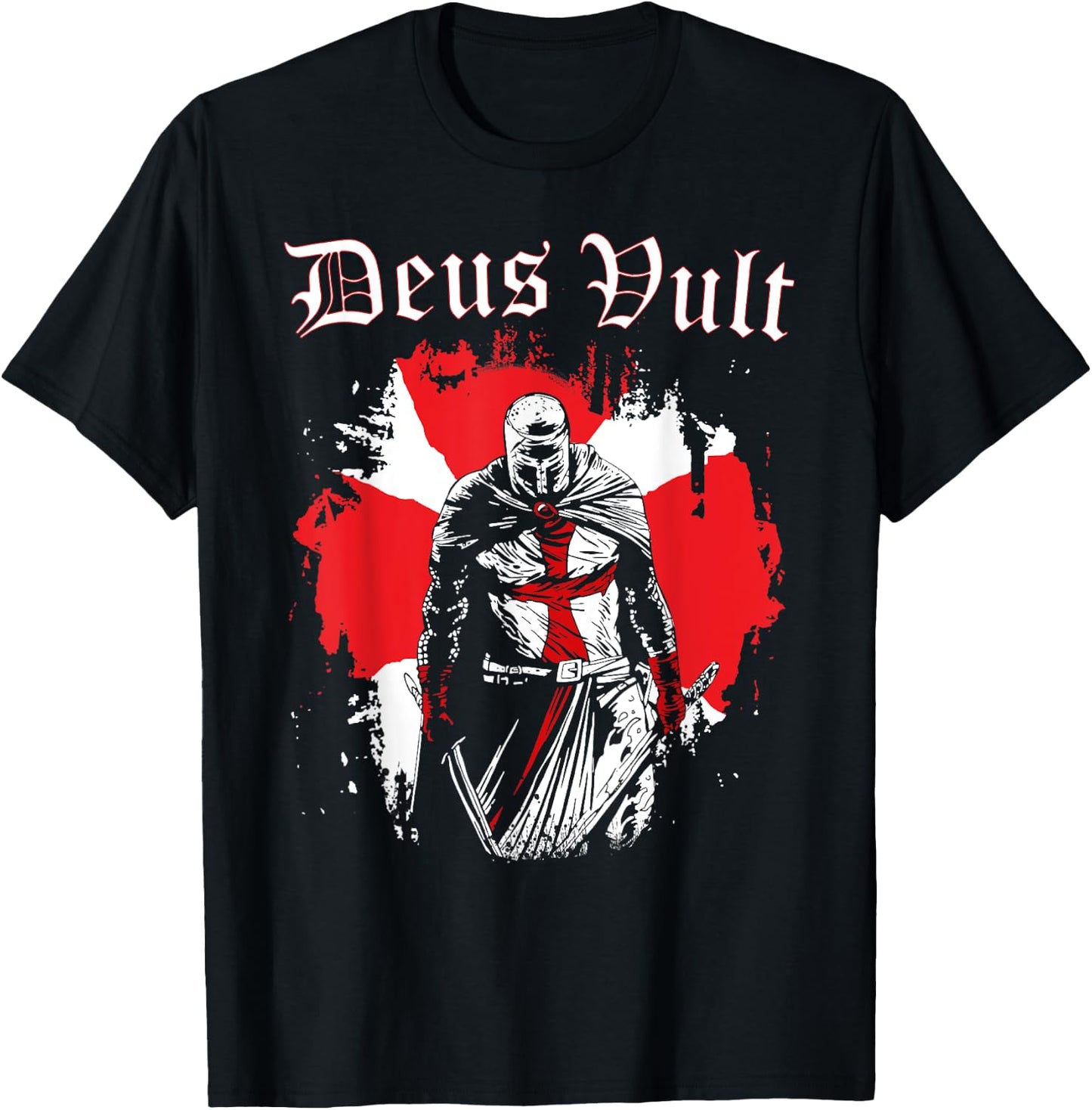 Warrior Knight Templar Crusader Medieval Deus & Vult T-Shirt - T-Shirt | Black