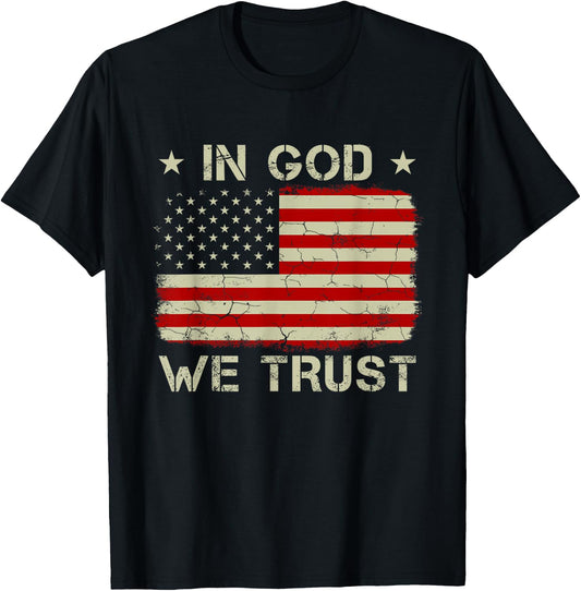 Vintage Old American Flag In God We Trust Christian T-Shirt - T-Shirt | Black