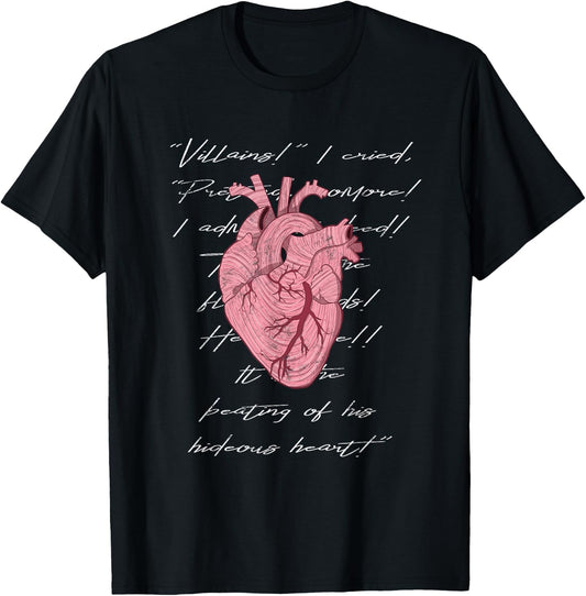 Poe The Beating Tell Tale Hideous Heart Creepy Morbid Design T-Shirt - T-Shirt | Black