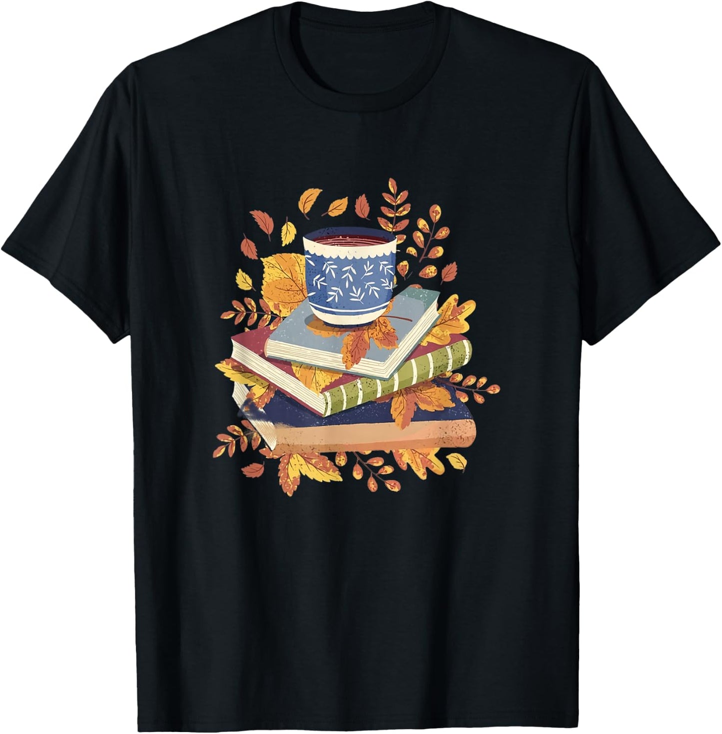 Book & Autumn Fall Lover Bookworm Hello Fall Bookish Reading T-Shirt - T-Shirt | Black