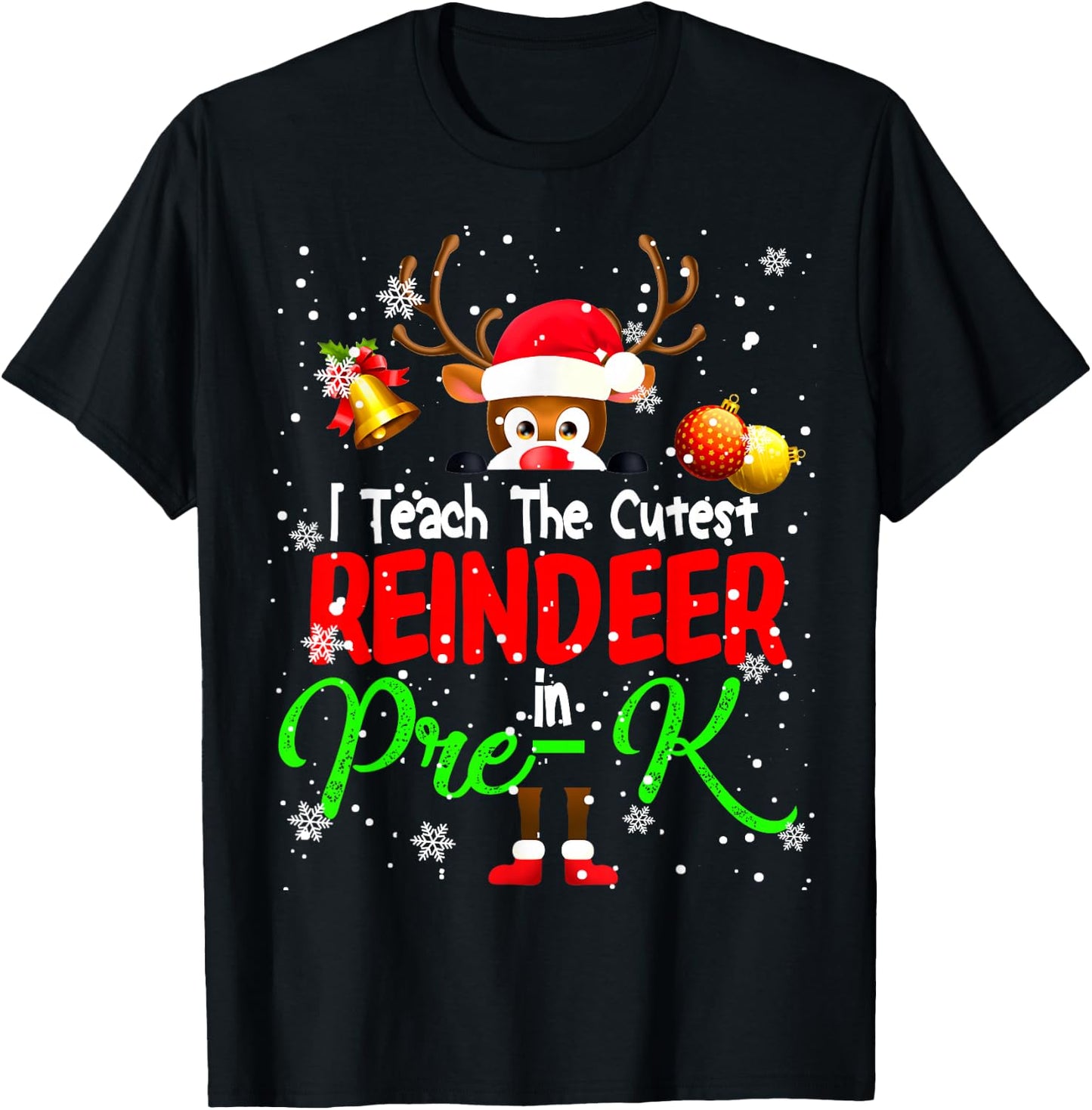 I Teach The Cutest Reindeer In Pre-K Christmas Teacher T-Shirt - T-Shirt | Black