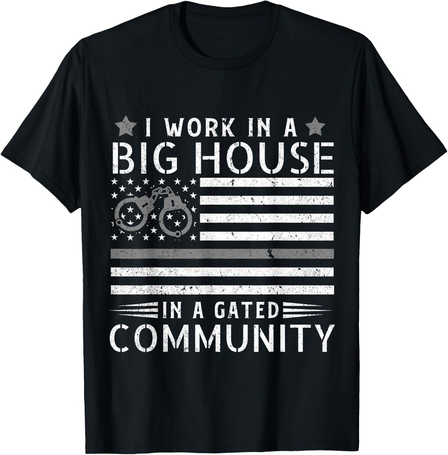 Funny Correctional Officer Work American Flag Distressed T-Shirt - T-Shirt | Black
