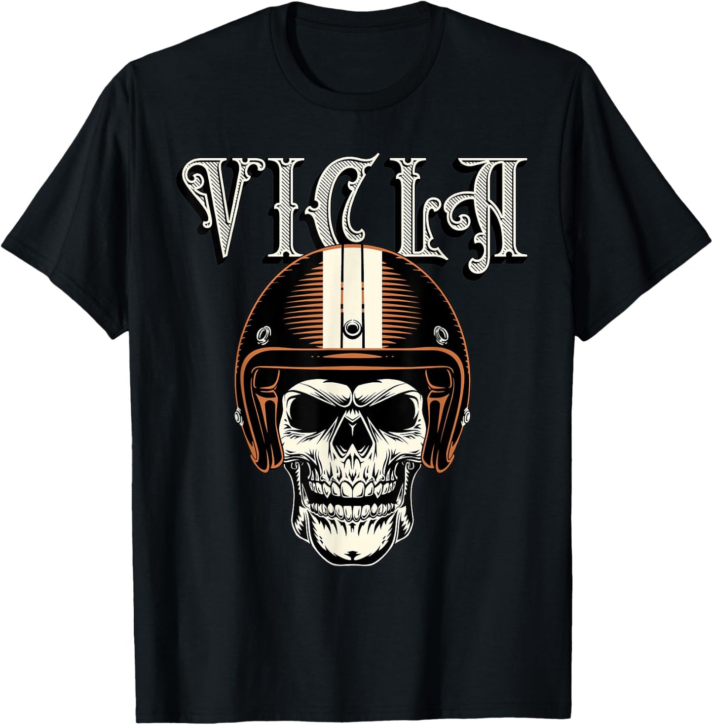Vicla Gangster Biker Skull Motorcycle Rider Design T-Shirt - T-Shirt | Black