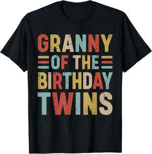 Granny of The Birthday Twins Family Matching Bday Party T-Shirt - T-Shirt | Black