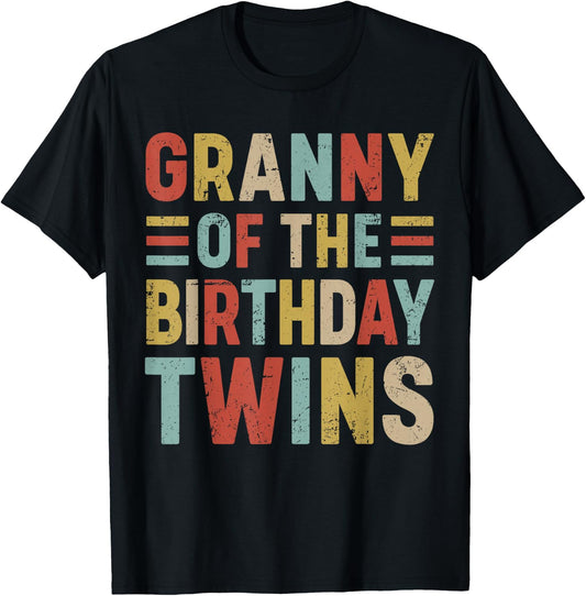 Granny of The Birthday Twins Family Matching Bday Party T-Shirt - T-Shirt | Black