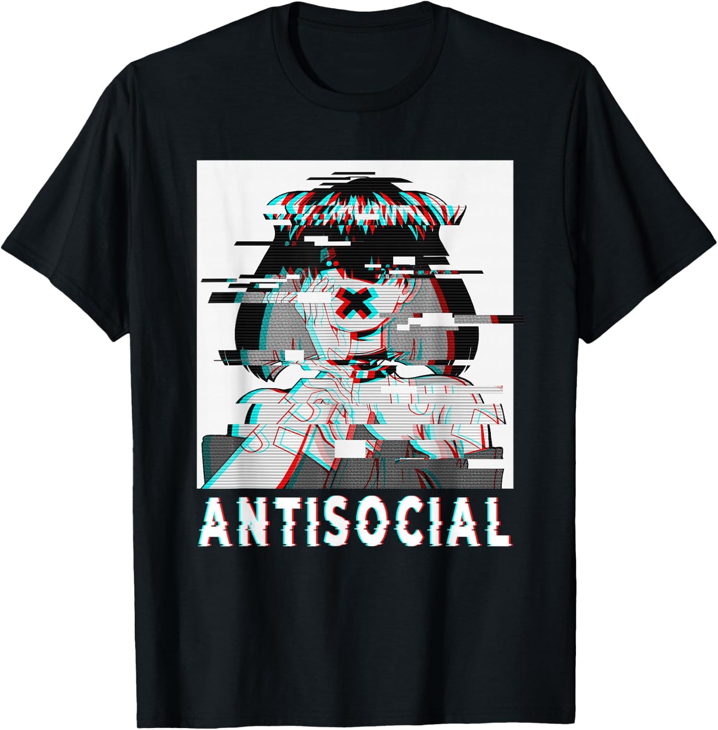 Antisocial Anti Social Anime Goth Girl Vaporwave Glitch 90s T-Shirt - T-Shirt | Black