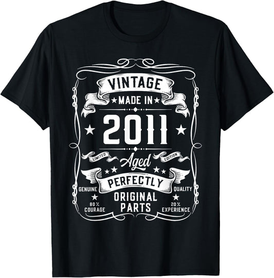 Vintage 2011 14 Years Old Gifts for Boys 14yr 14th Birthday T-Shirt - T-Shirt | Black