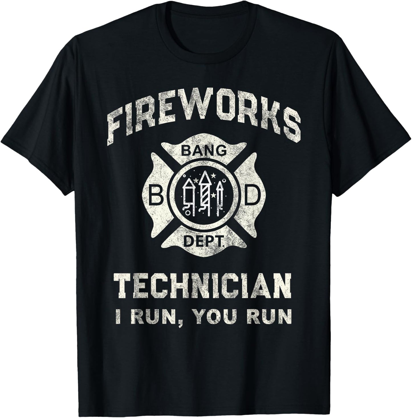 Funny FIREWORKS TECHNICIAN Fire Fighter Boom Squad Just Here T-Shirt - T-Shirt | Black