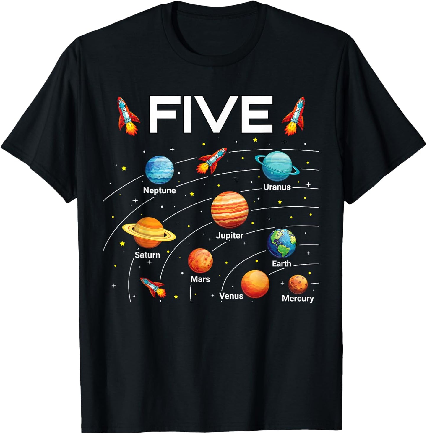 5 Year Old Shirt Boys Girls Space Planets 5th Birthday Boy T-Shirt - T-Shirt | Black