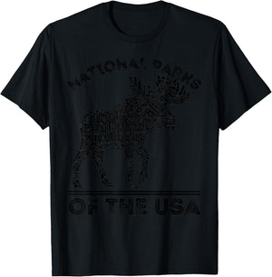 National Parks Moose Hiking Travel Camping Outdoors USA T-Shirt - T-Shirt | Black