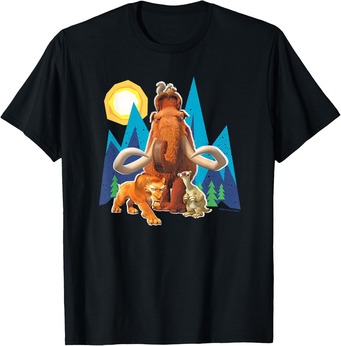 Ice Age Manfred Diego Sid and Scrat Cutout Mountains T-Shirt - T-Shirt | Black