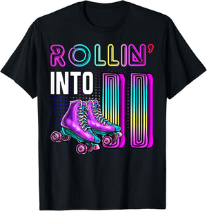 Rollin' into 11 Roller Skating Rink 11th Birthday Party Girl T-Shirt - T-Shirt | Black