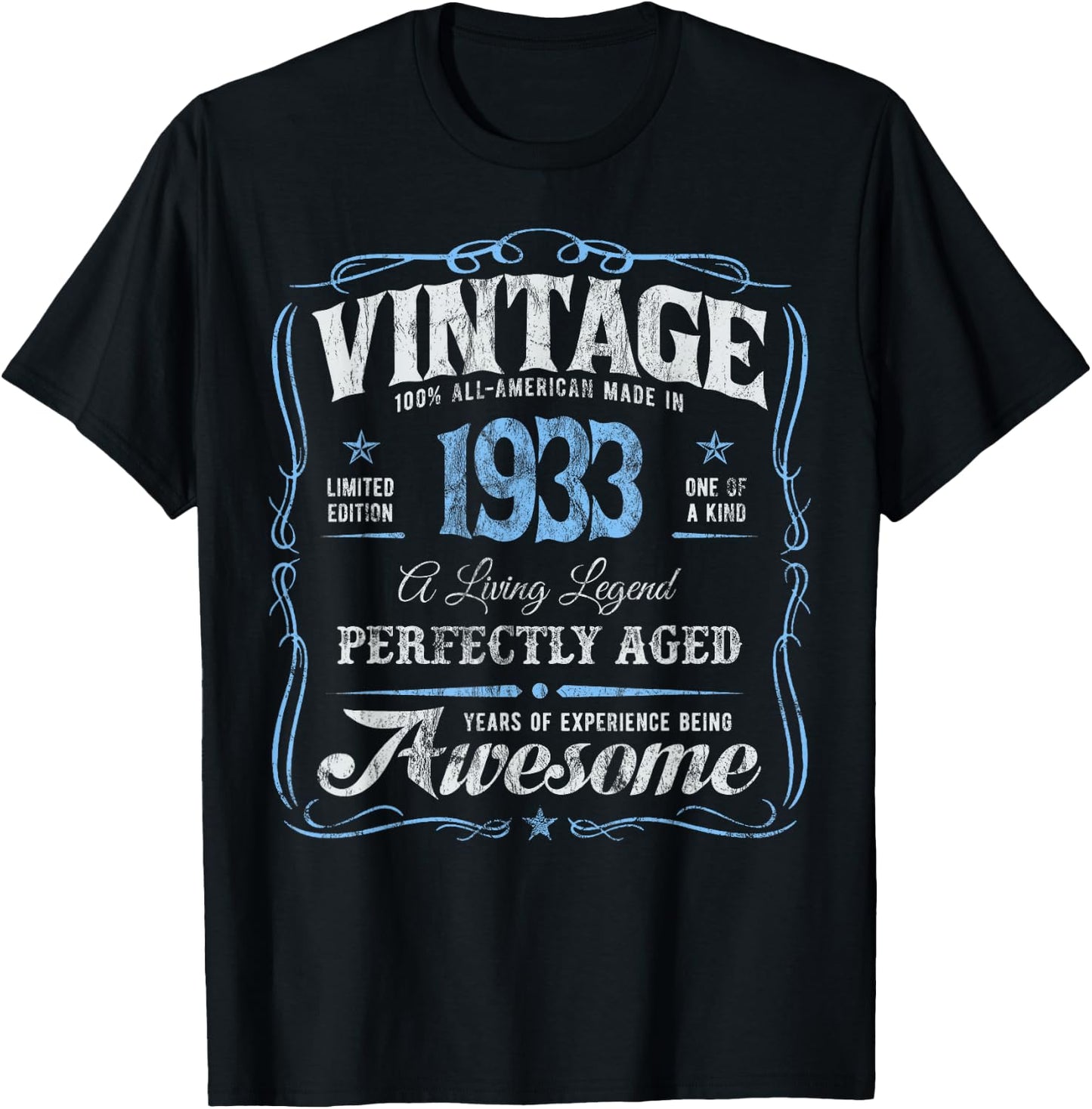Vintage Classic 92nd Birthday Born In 1933 Original Legend's T-Shirt - T-Shirt | Black