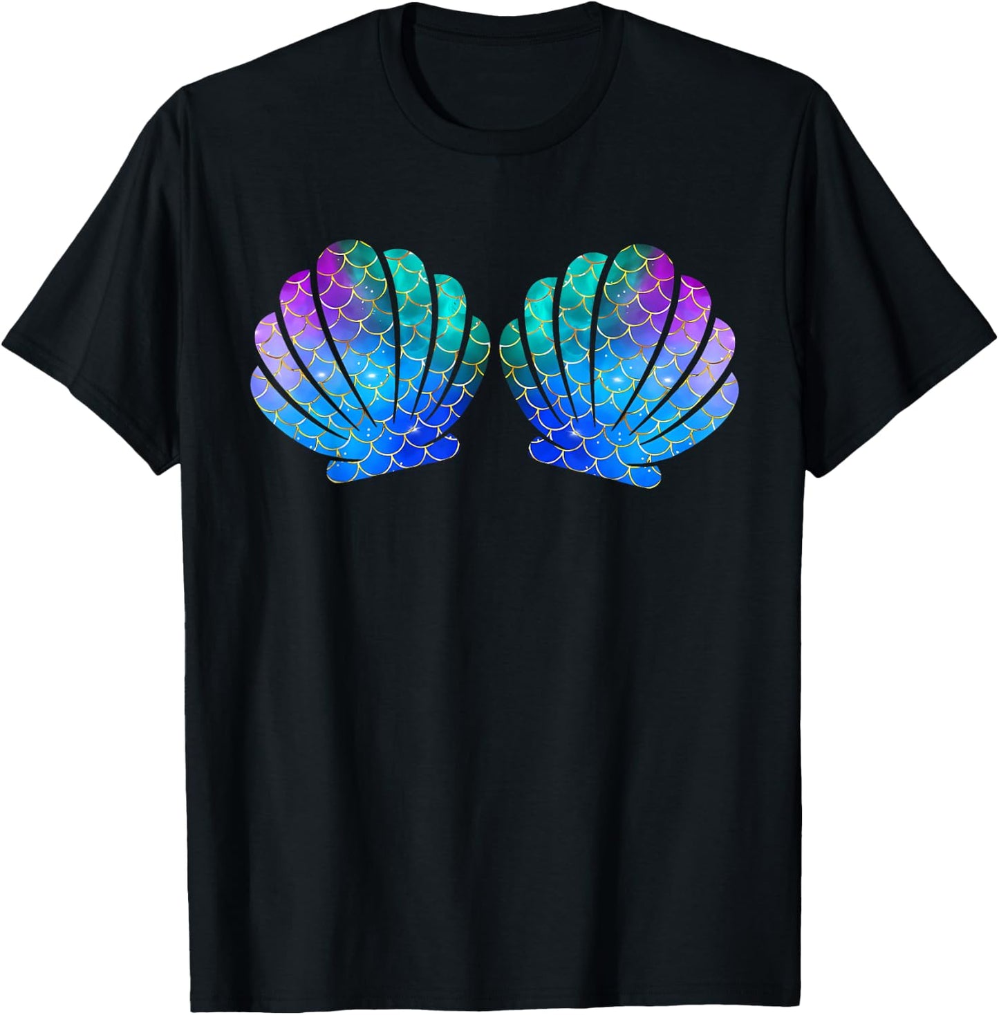 Mermaid Sea Shell Bra Costume T-Shirt - T-Shirt | Black