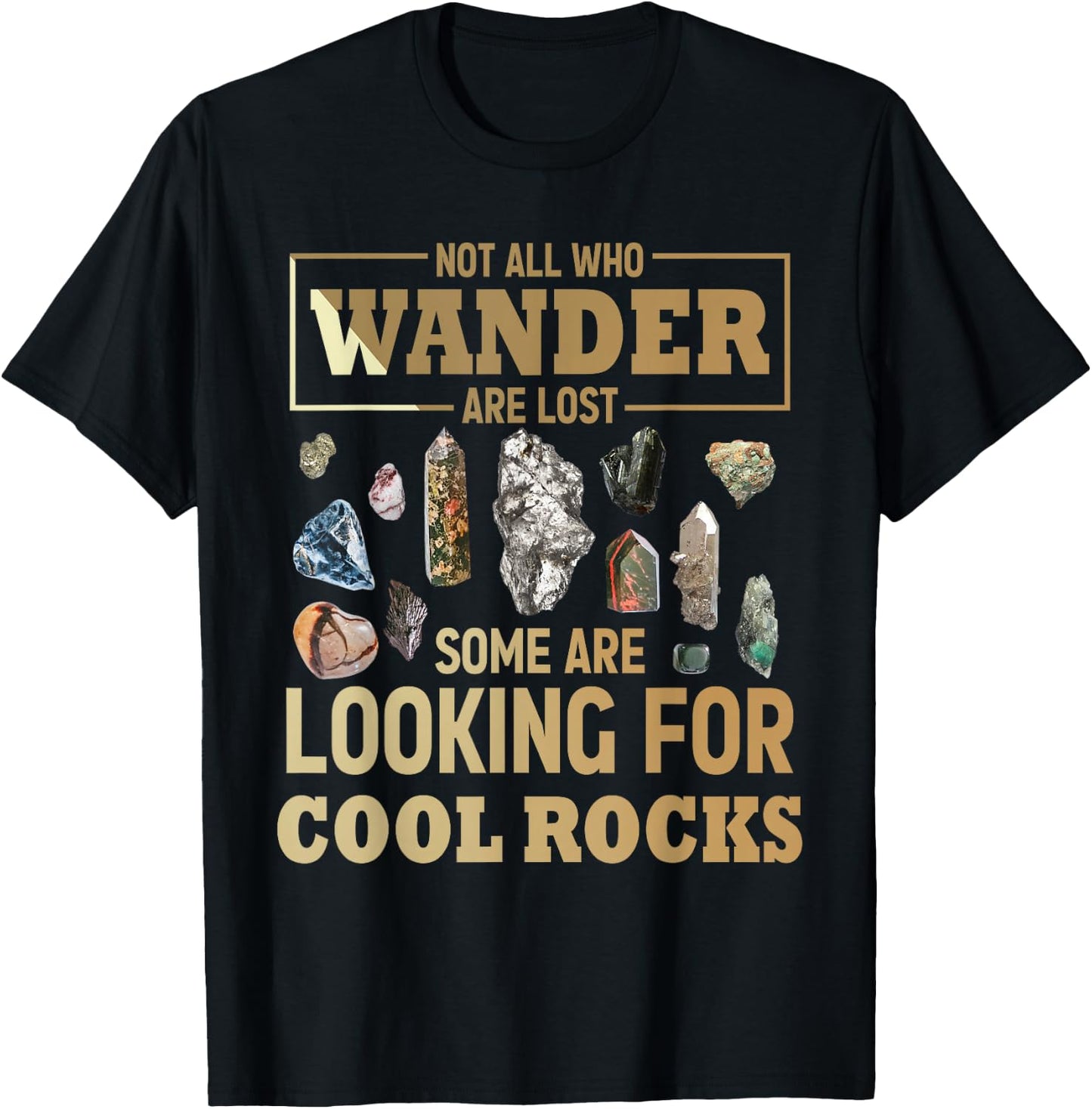 Not All Who Wander Are Lost Some Are Looking For Cool Rocks T-Shirt - T-Shirt | Black