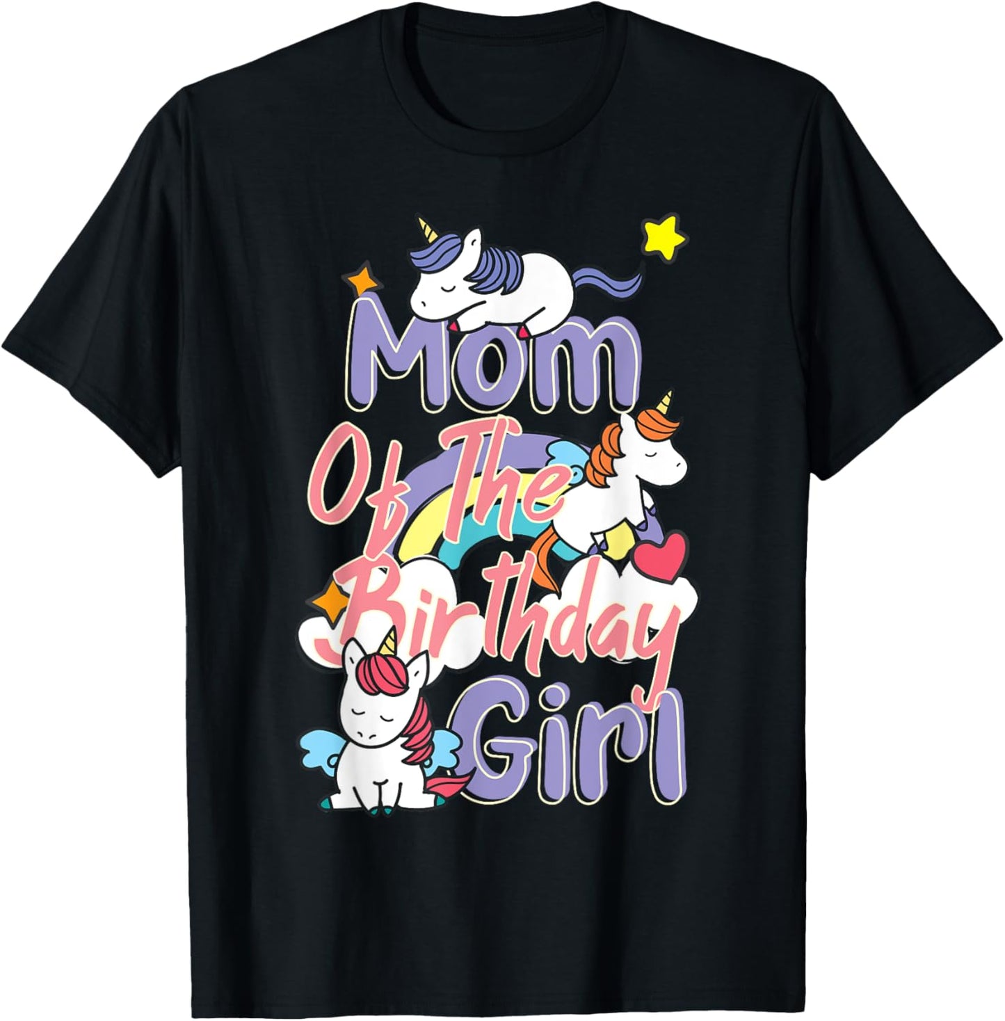Mom Of The Birthday Girl Unicorn Matching Family T-Shirt - T-Shirt | Black