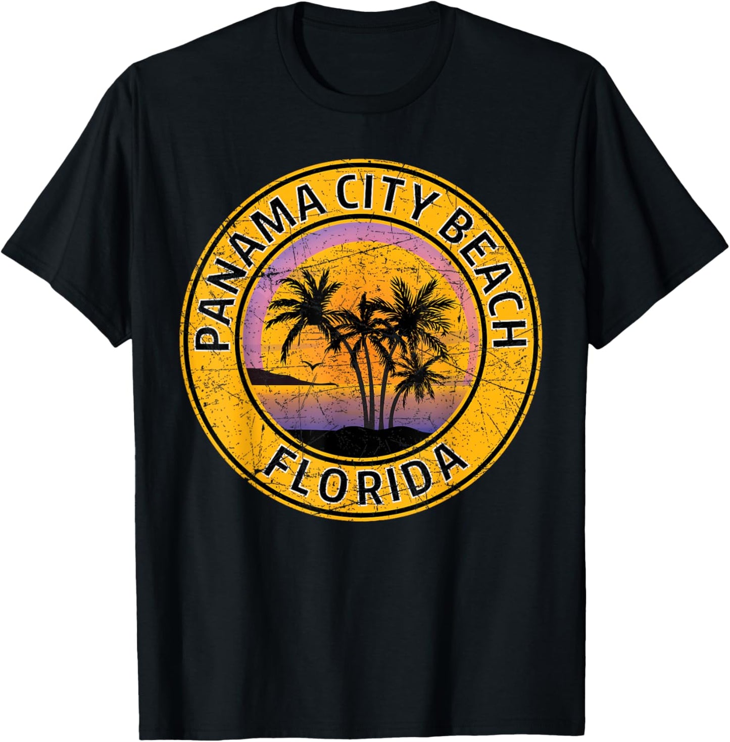 Panama City Beach Florida FL Vintage Retro 70s 80s Souvenir T-Shirt - T-Shirt | Black