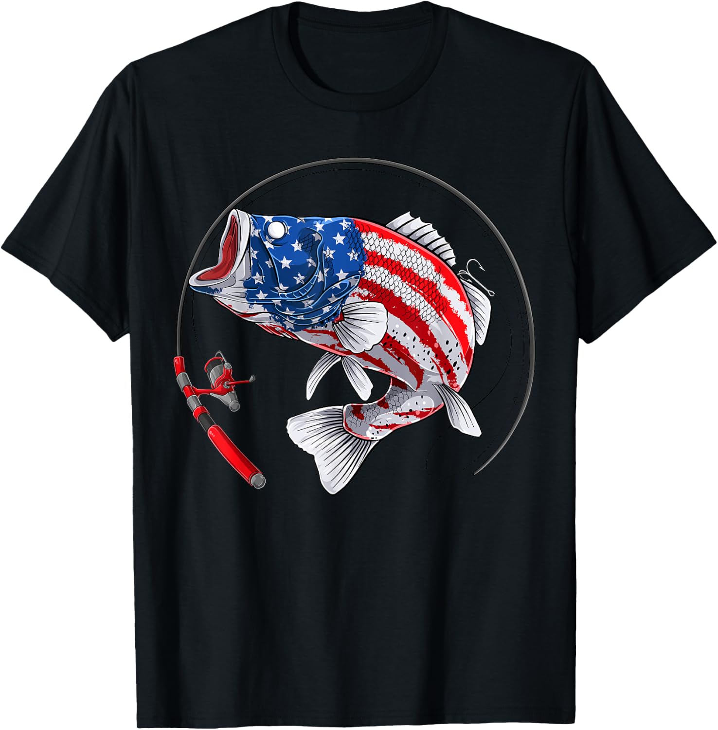 Largemouth bass fish USA American Flag Fishing T-Shirt - T-Shirt | Black