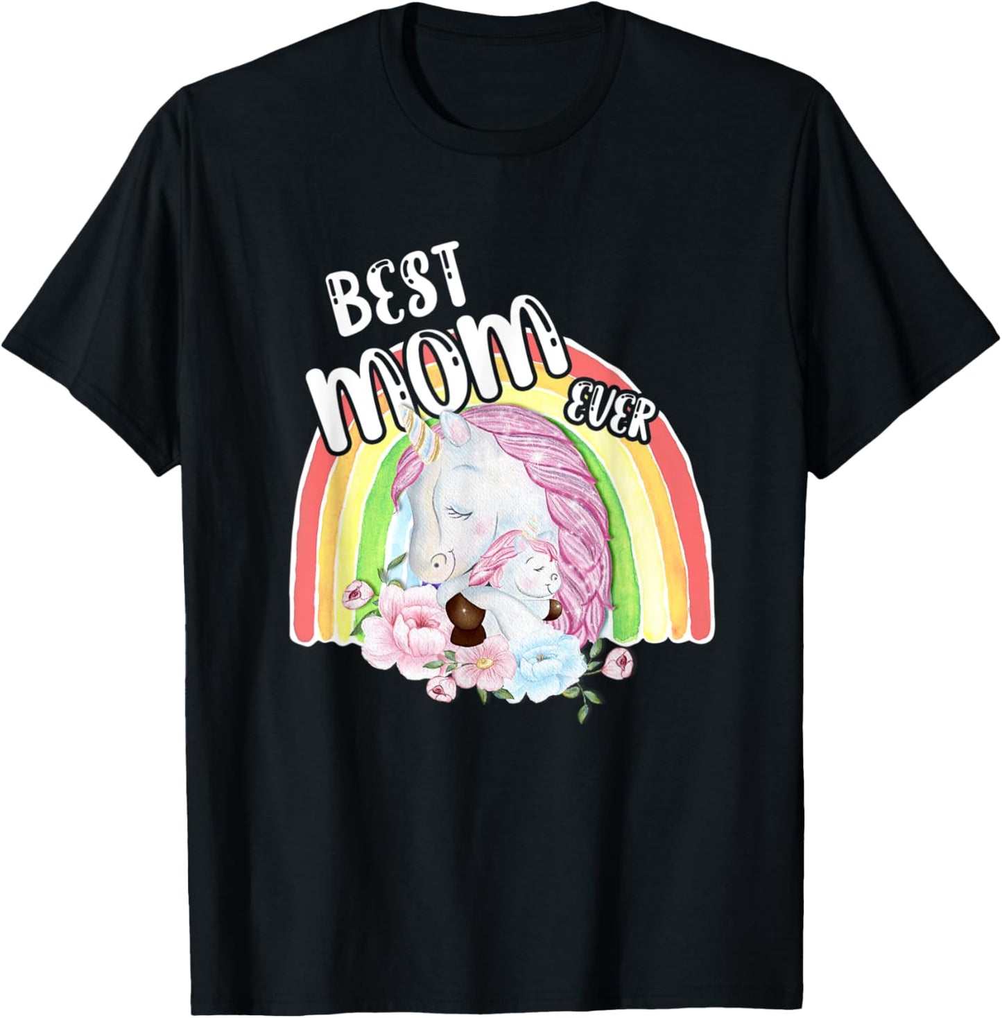 Best Mom Ever Rainbow Unicorn and Baby Cute Mother's Day T-Shirt - T-Shirt | Black