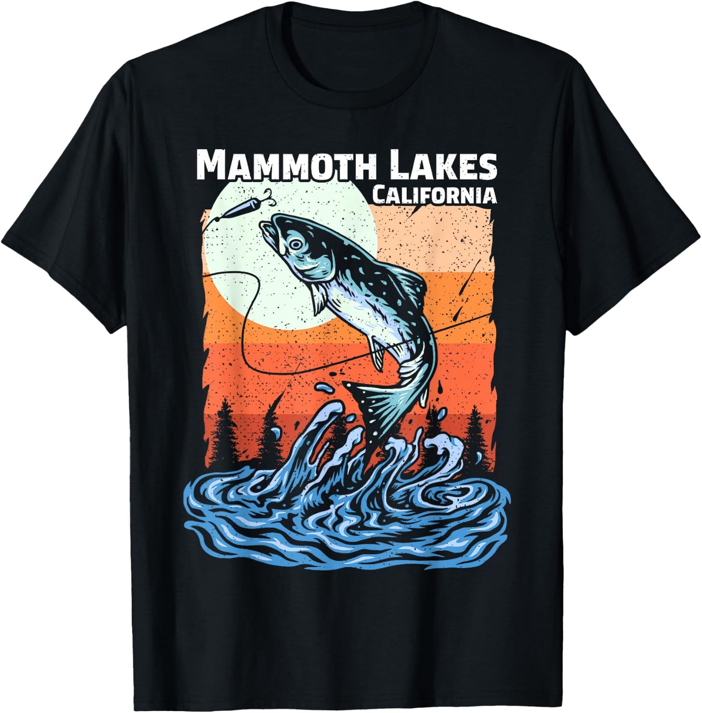 Summer Fishing Retro Sunset California Mammoth Lakes T-Shirt - T-Shirt | Black