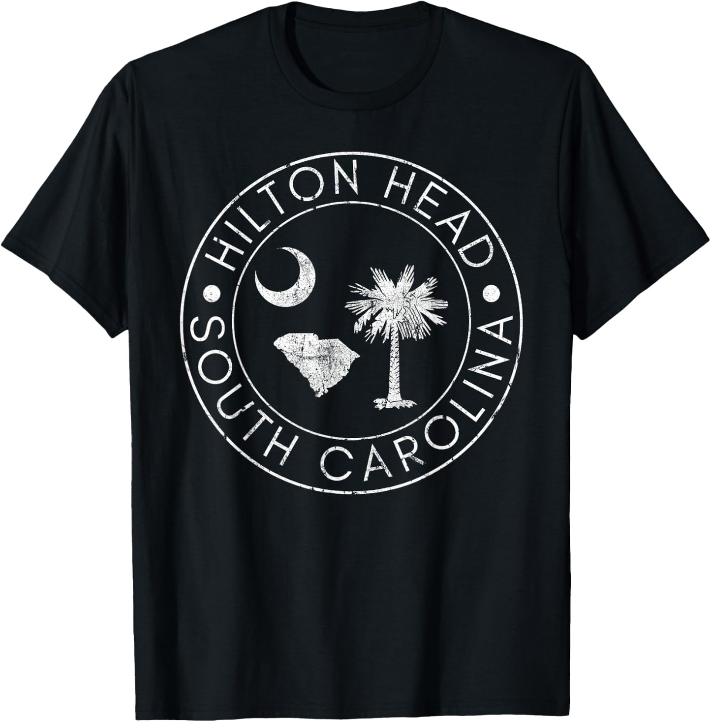 Hilton Head South Carolina Beach Map Flag SC Vintage T-Shirt - T-Shirt | Black