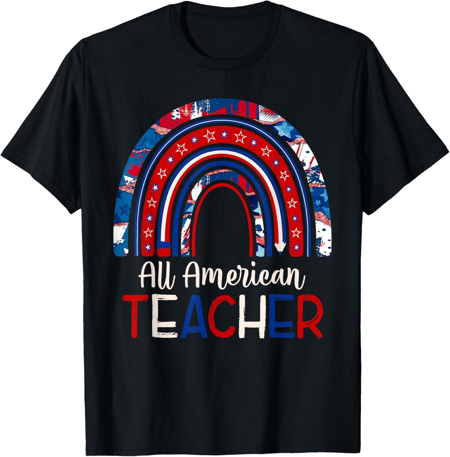 All American Teacher 4th Of July Patriotic American T-Shirt - T-Shirt | Black