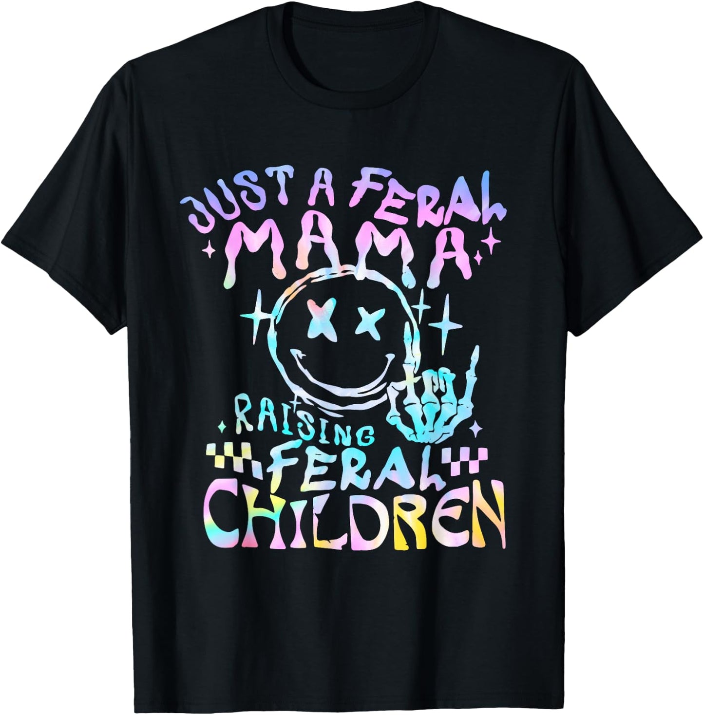 Retro Groovy Just a Feral mama busy raising feral children T-Shirt - T-Shirt | Black