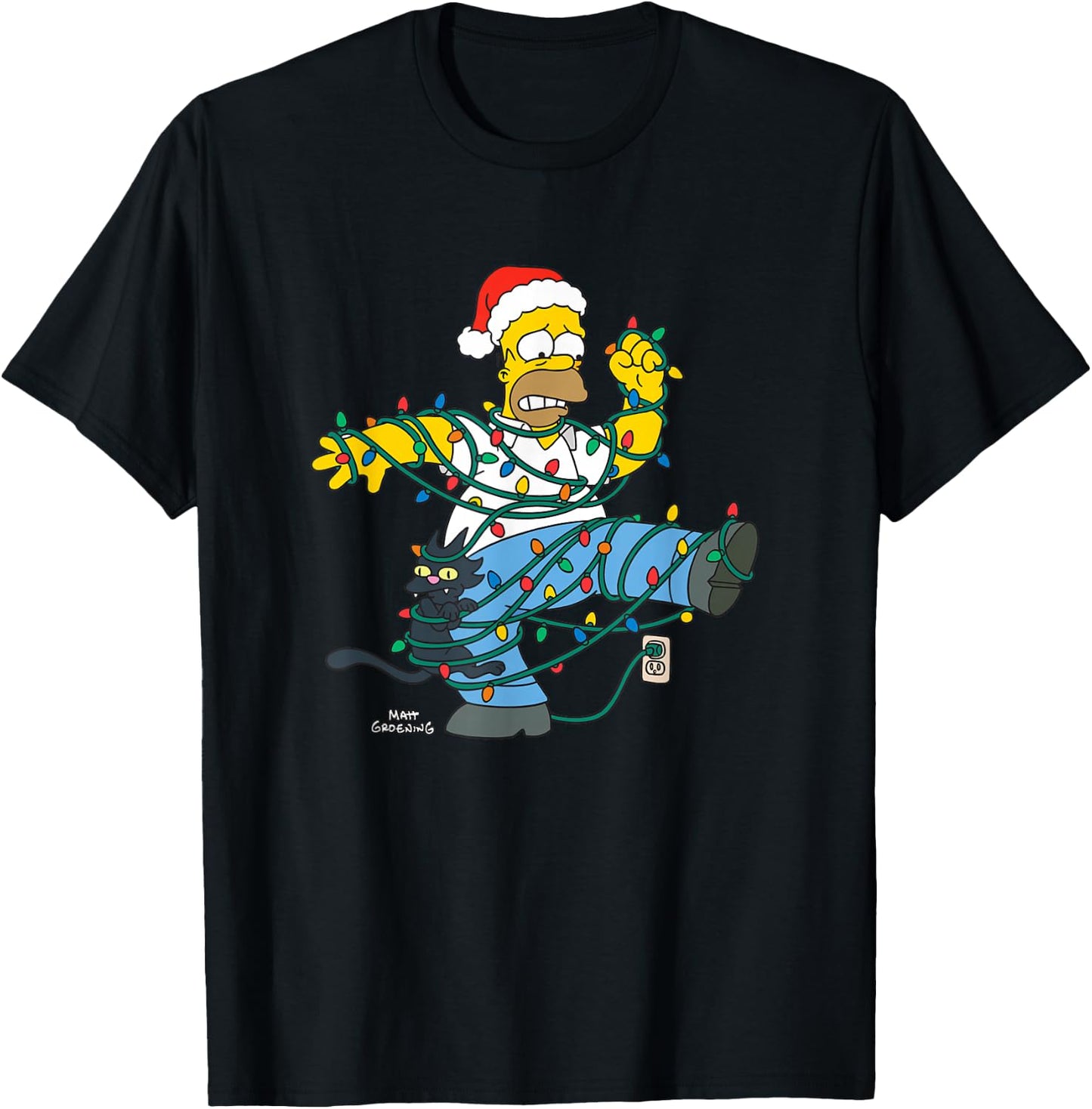 The Simpsons Holiday Homer Simpson Christmas Lights Tangle T-Shirt - T-Shirt | Black