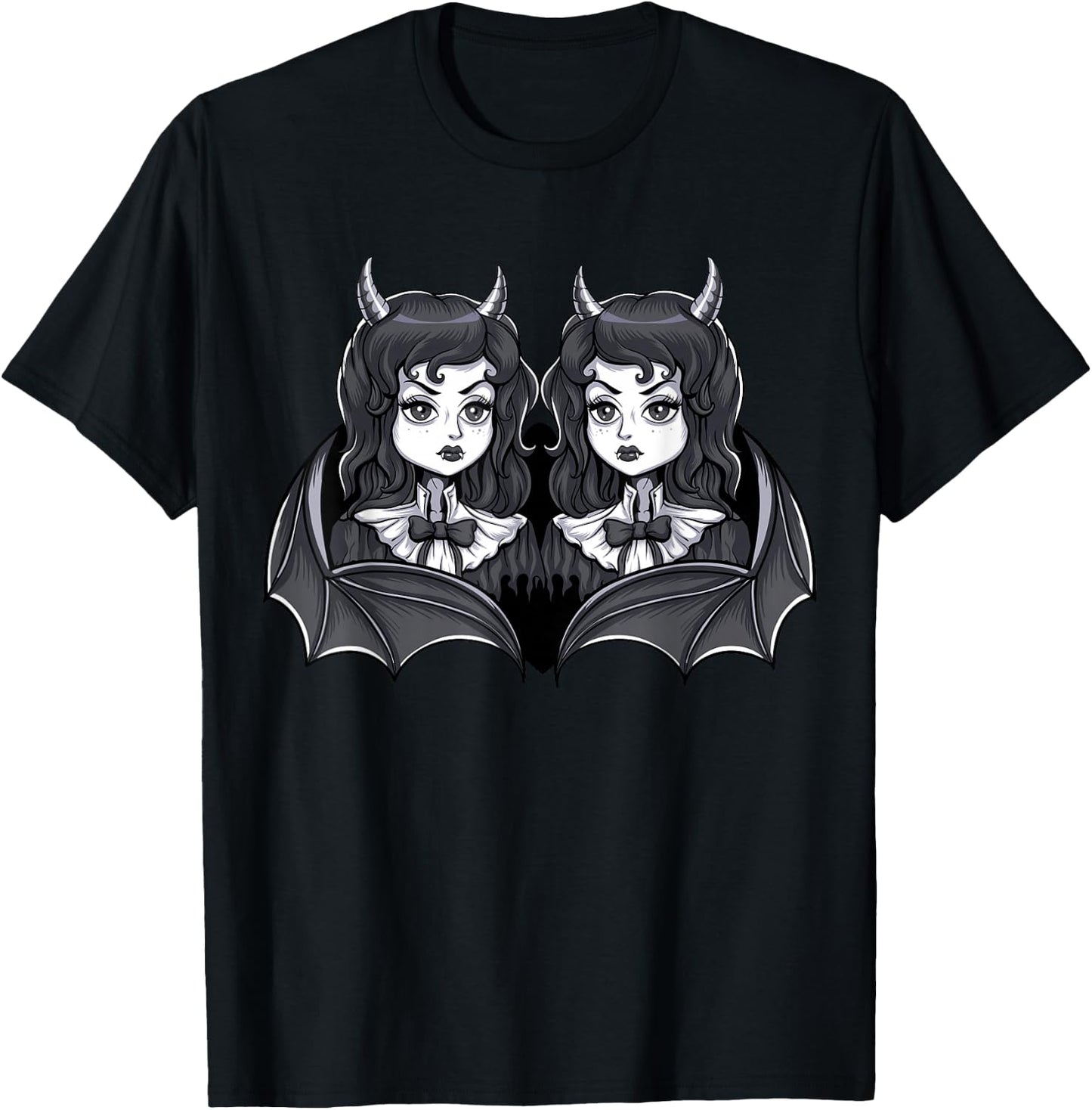 Gothic Victorian Siamese Twins Witch Demon Vampire Girls T-Shirt - T-Shirt | Black