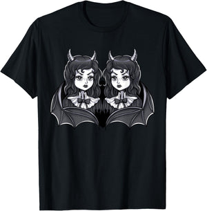 Gothic Victorian Siamese Twins Witch Demon Vampire Girls T-Shirt - T-Shirt | Black