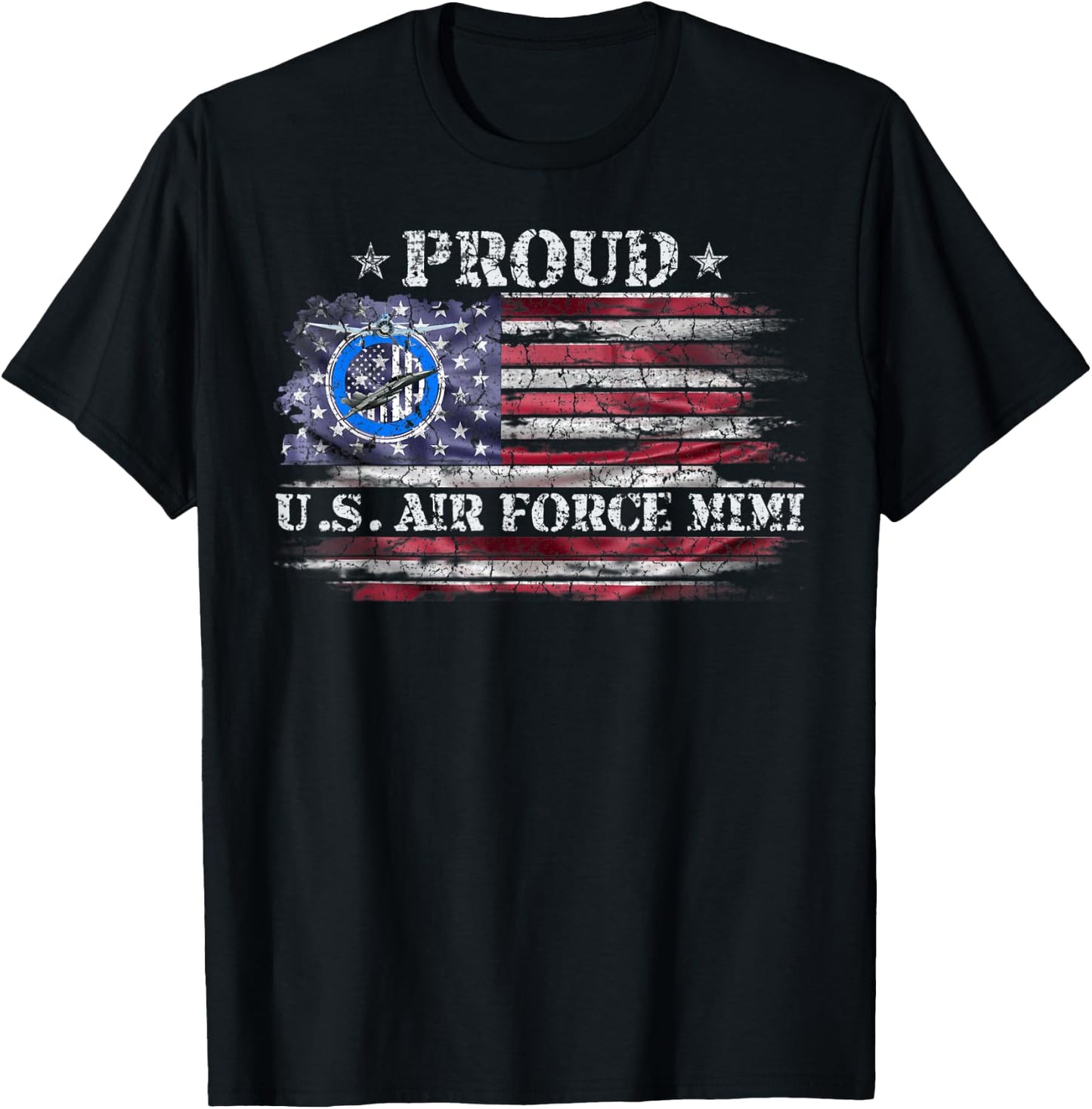 Vintage USA American Flag Proud Air Force Veteran Mimi Funny T-Shirt - T-Shirt | Black