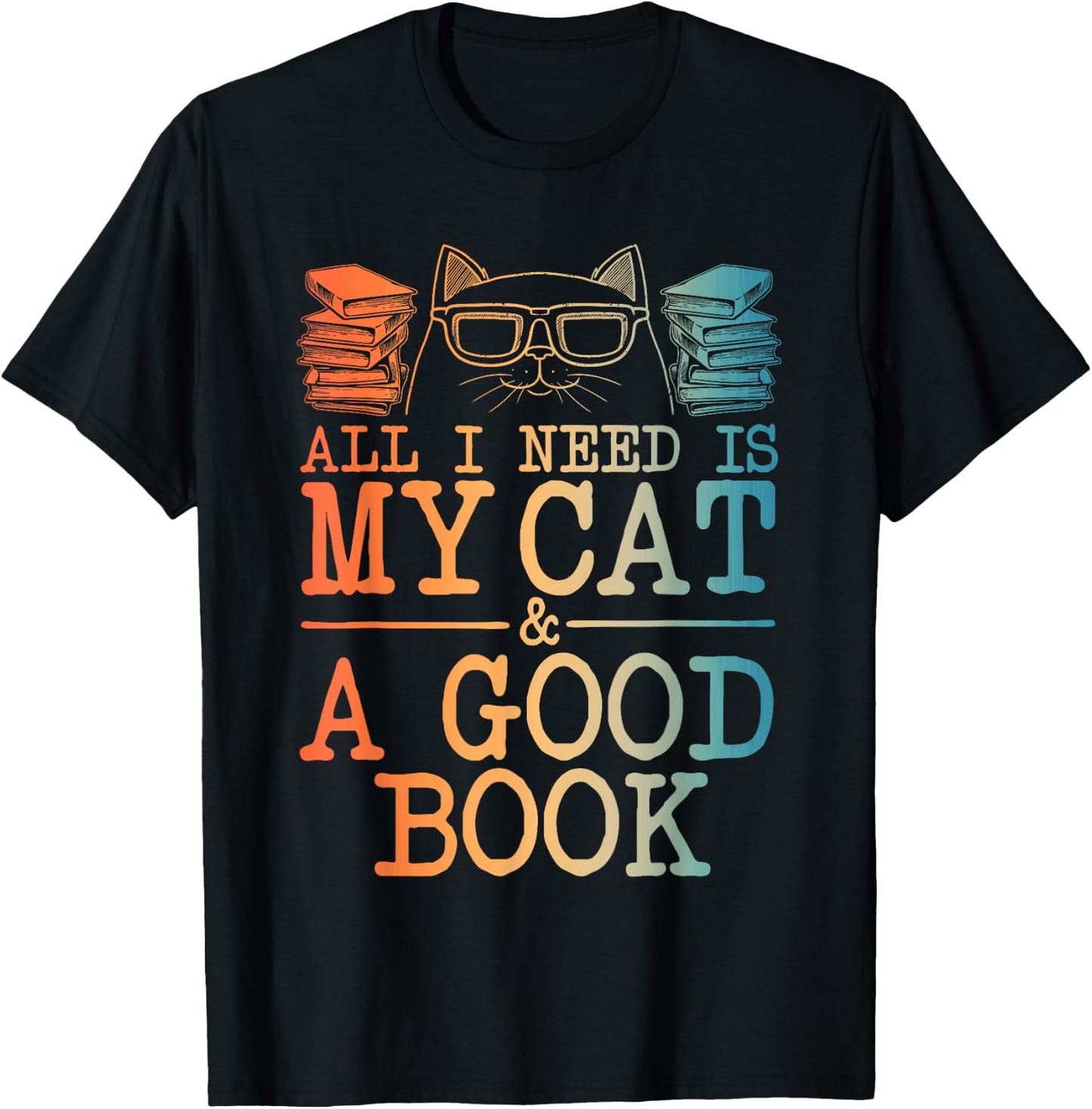 Cat & Book Art Women Cat Librarian Novel Book Lover T-Shirt - T-Shirt | Black