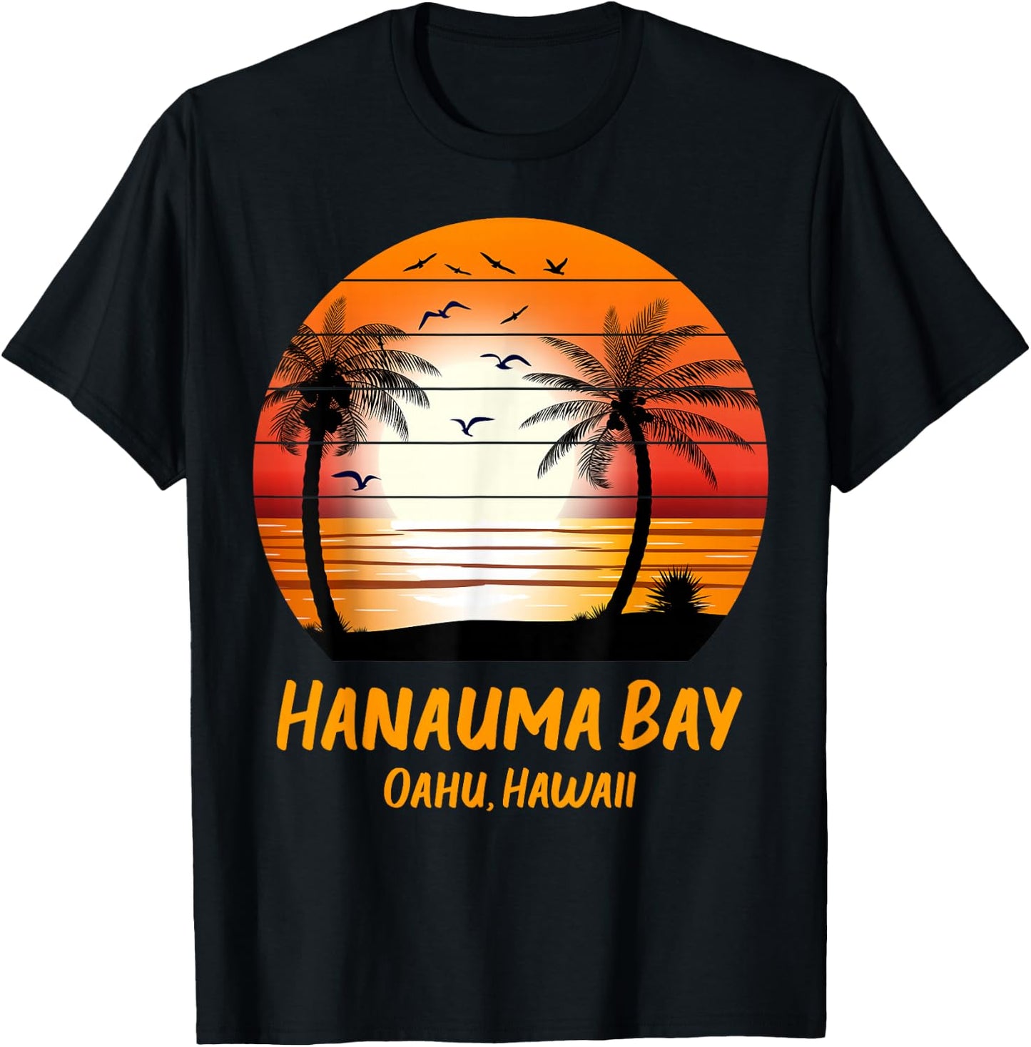 Hanauma Bay Oahu Hawaii Vintage Sunset Retro Summer Vacay T-Shirt - T-Shirt | Black