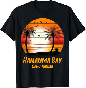 Hanauma Bay Oahu Hawaii Vintage Sunset Retro Summer Vacay T-Shirt - T-Shirt | Black
