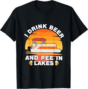 I Drink Beer And Pee In Lakes Sunset Vintage Drinker T-Shirt - T-Shirt | Black