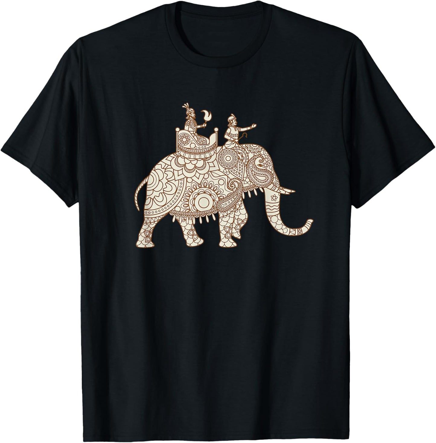 Indian Elephant Art Style Elephant Rider Paisley T-Shirt - T-Shirt | Black