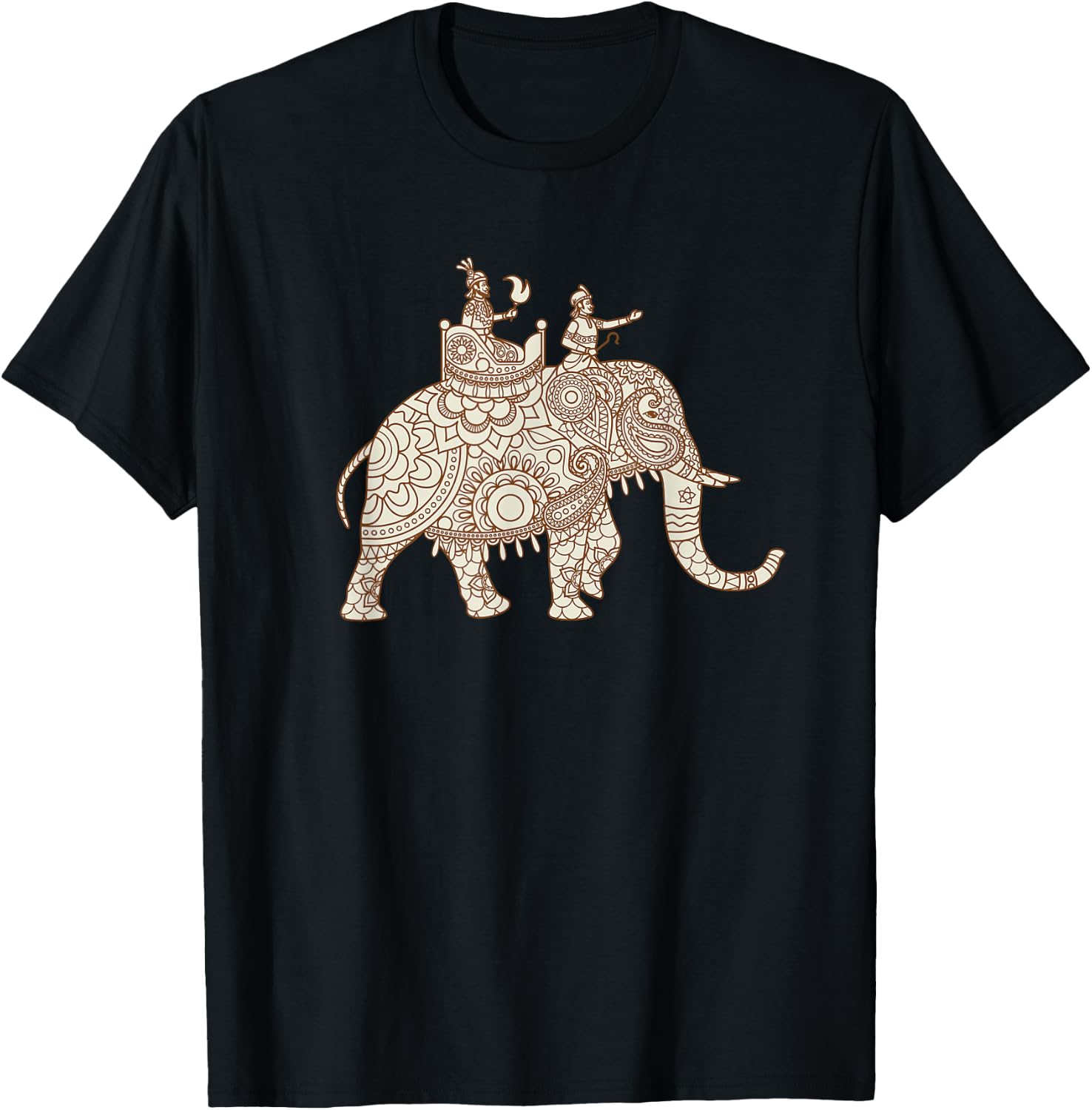 Indian Elephant Art Style Elephant Rider Paisley T-Shirt - T-Shirt | Black